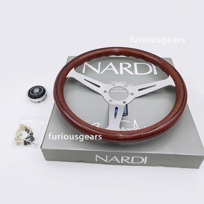 NARDI Classic 360mm Mahogany Wood Steering Wheel with Silver Chrome Finish