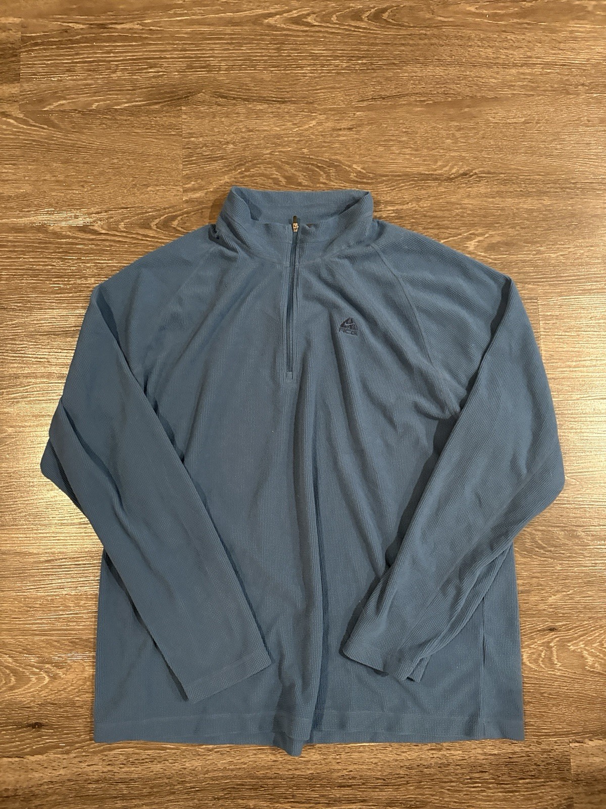 VINTAGE Nike ACG Shirt Mens XL Blue Thermal Waffle Knit 1/4 Quarter Zip
