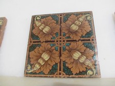 Victorian Ceramic Tile Floral Flowers Leaf Old Antique Art Nouveau Vintage