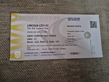 Cardiff City V Lincoln City Football Matchday Ticket 2025/26