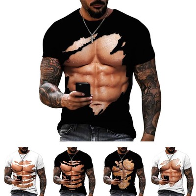 Herren T-Shirt mit Tränenmuster und falschen Muskeln ideal für Freizeitausflüge
