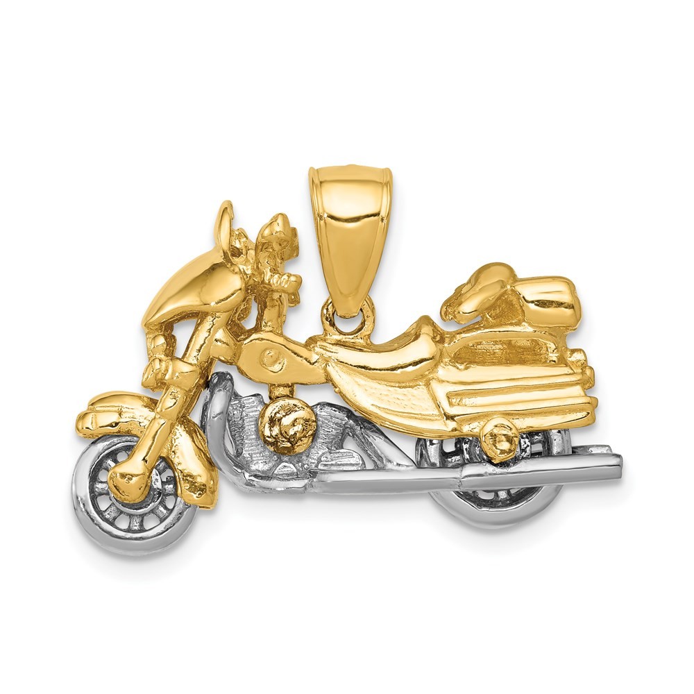 14k Two-tone Gold 3-D Motorcycle with Moveable Wheels Pendant 7.83gm L-18 mm