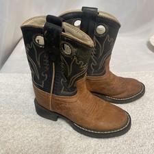 Old West Round Toe Rodeo Cowboy Toddler Boots Round Rubber Tan CW2553 Size 4.5