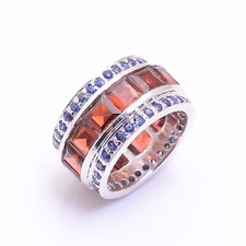 Natural Garnet Square Cut Gemstone 925 Sterling Silver Women Eternity Band Ring