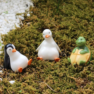 3Pcs Garden Miniature Figurine Set Penguin Duck Turtle Statue Potted Plant Decor