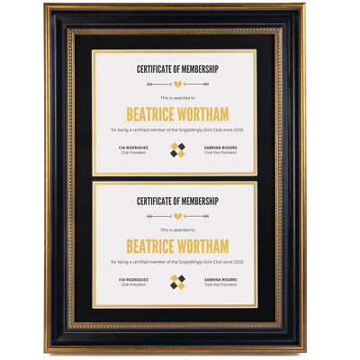 14x20 Diploma Frame with Double Mat for Two 8.5x11 Certificate/Document Antique