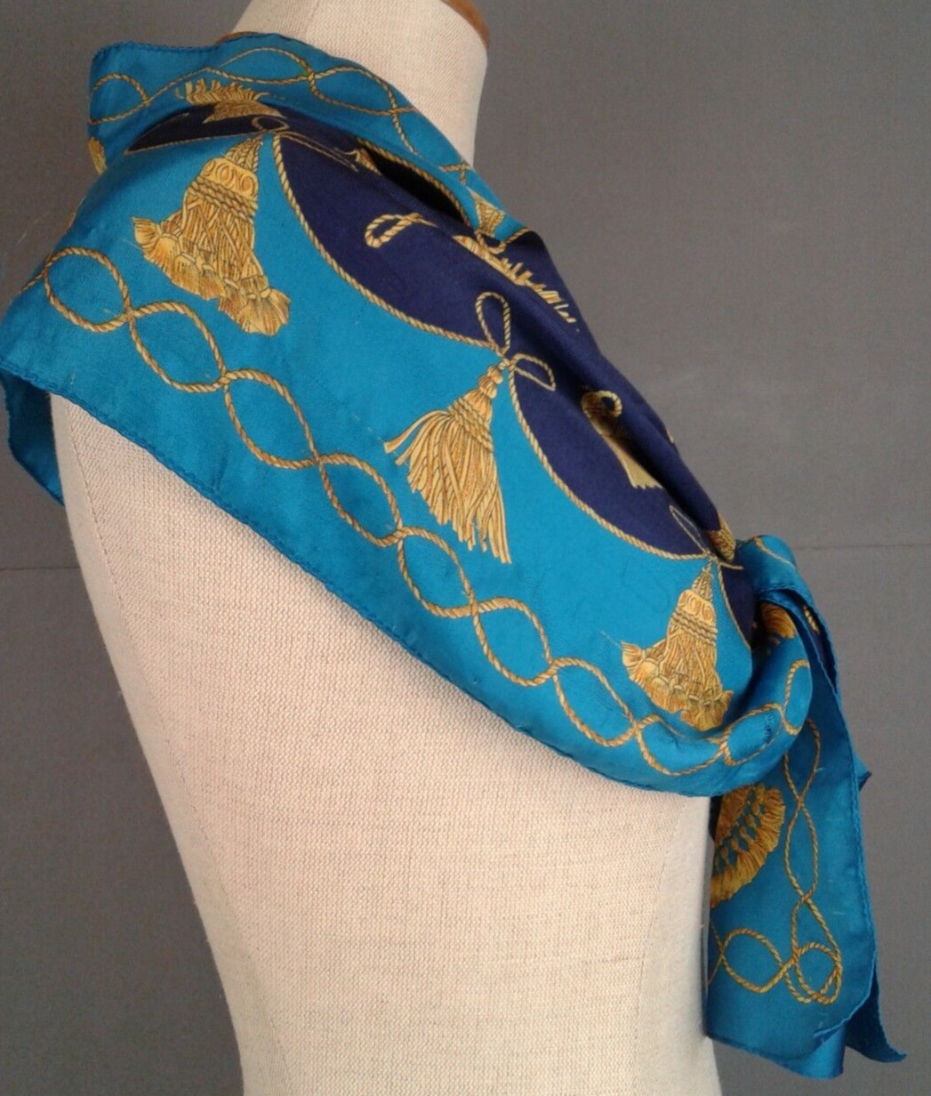 Ladies Blue Polyester Rectangular Scarf With Gold… - image 4