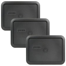 Pyrex 7210-PC 3 Cup Charcoal Grey Rectangular Storage Replacement Lid 3-Pack
