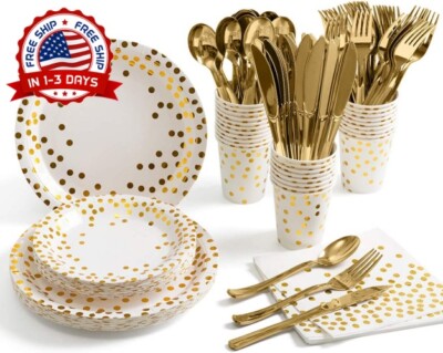 Platos desechables para fiestas elegante bodas kit completo de plastico 175  Pcs