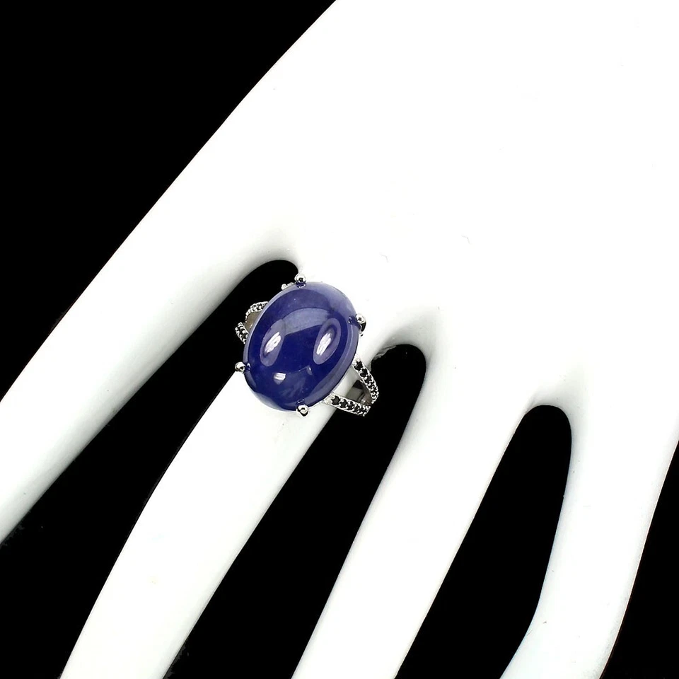 925 Anello Argento Sterling Ovale Tanzanite 16x12mm Spinello Gemma Misura 6 - Immagine 3 di 3