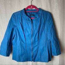 Tahari blue ruffled collar zip up blazer 12