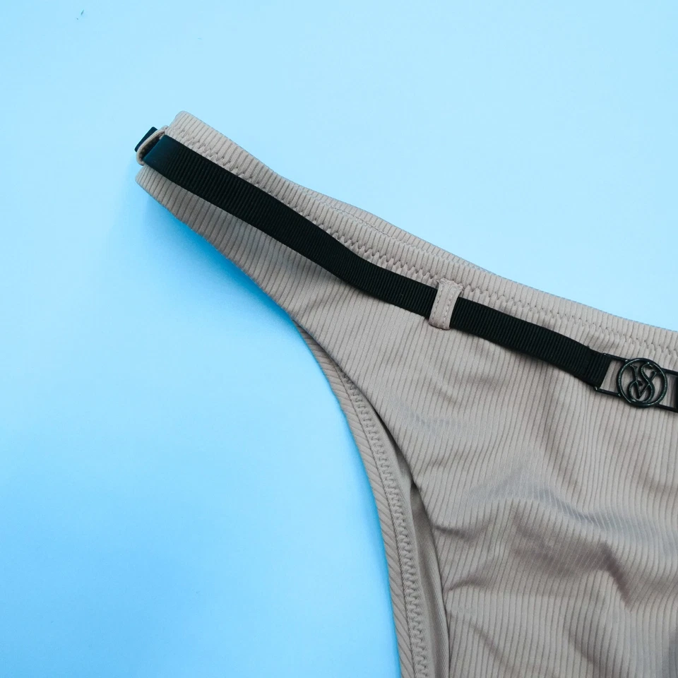 Victorias Secret Grande Gris Acanalado Tanga Forma de T Cinturón Bikini Parte Inferior Traje de Baño Foto 3 de 4