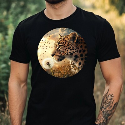 Mens Leopard Dandelion Print Cotton T-Shirt Size XS to 5XL