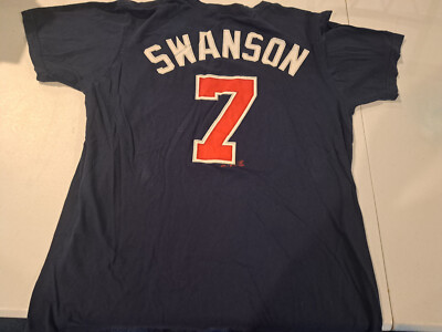 MLB Atlanta Baves Adult Large Majestic Triple Peak Blue Shirt Dansby Swanson