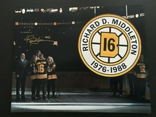 RICK MIDDLETON AUTOGRAPHED BRUINS RETIREMENT 16X20 PHOTO W/ C.O.A.