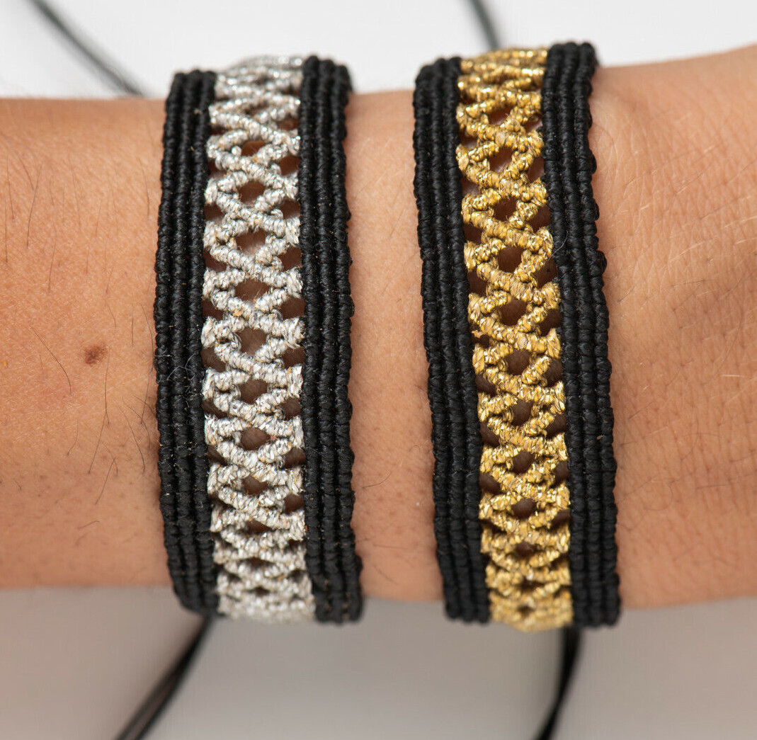 Friendship Bracelet Handmade Woven Bracelets for Women Gold Black Silver  Black