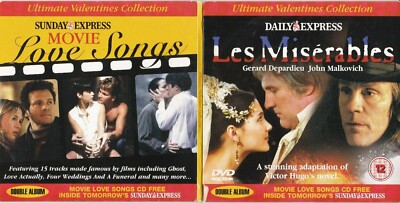 LES MISÉRABLES ( DVD ) + MOVIE LOVE SONGS ( DAILY EXPRESS Newspaper 2 Disc Set )