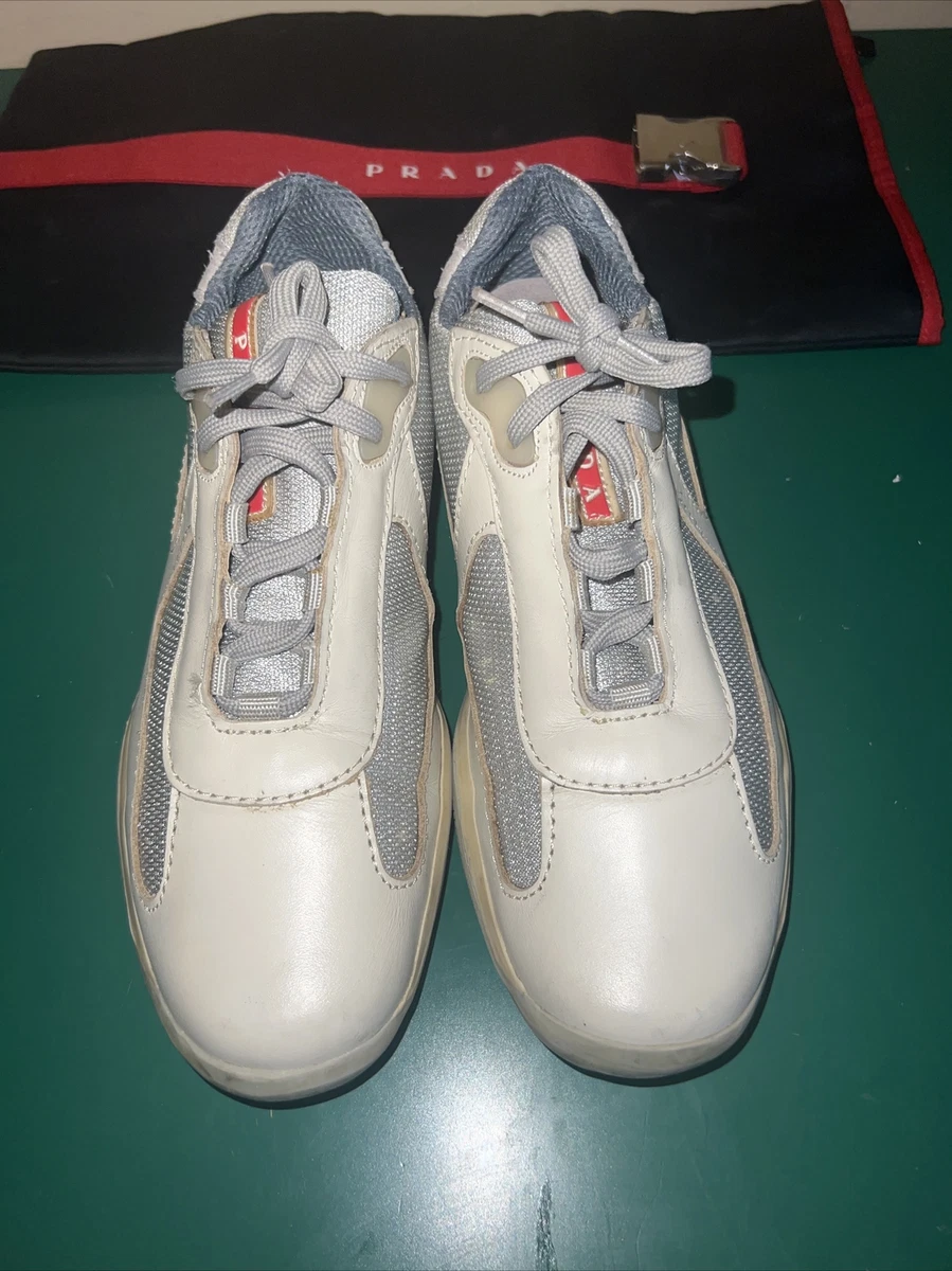 PRADA AMERICAS CUP SNEAKERS SHOES BEIGE LEATHER SILVER PRADA