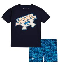Boys Under Armour Palm Camo Graphic Tee  Shorts Set ,Midnight Navy, Size: 6