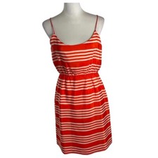 J.CREW Shift Dress Womens Size 4 Orange Striped Blouson Spaghetti Strap Back Zip