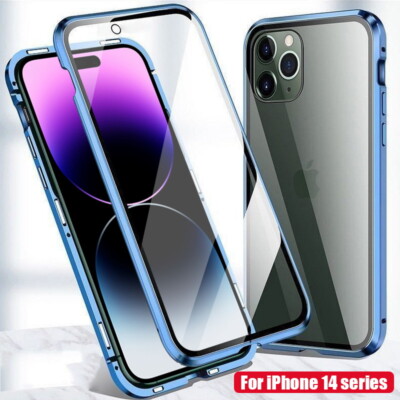 For iPhone 16 Plus 15 14 13 Pro 12 11 360 Magnetic Tempered Glass Full Case