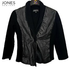 Jones New York Wool and Leather Jacket Blazer Size Large Button Closure, Black