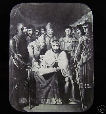 Glas Magische Laterne Dia KÖNIG JOHN SIGNIERT DIE MAGNA CARTA UM 1900 