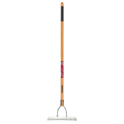 Husky Thatch Rake 19-Tine Blades Adjustable, Long Wood Handle, Cushion Grip