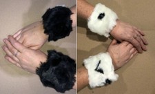 ladies girls faux fur wrist cuffs, warm, black or white anmal print, NEW