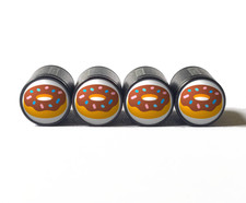 Donut Emoji Tire Valve Stem Caps - Aluminum - Set of Four - Fits on all Vehicles