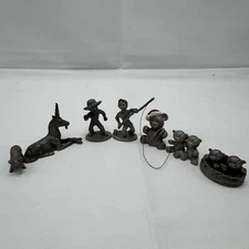 VTG Spoontiques Pewter Miniature Figurines Lot Of 7 Unicorn Cowboy Bears Fisher