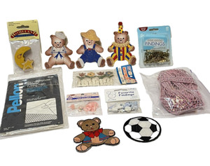 Mixed Lot 12 Crafting Supplies Iron On Trim Wood Floral Buttons Jewelry Pin Ba