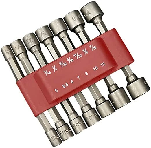 14PC Power Nut Driver Set Dual Metric&Standard SAE 1/4" Shank Black/ Red - Image 2 of 4