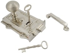 Polished Nickel Davenport Rim Lock With Beehive Rim Mortice Door Knobs Pair