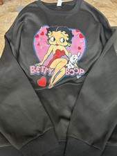 Betty Boop Black Womens Crewneck Sweatshirt Pullover W/ Pudgy 2XL-NWOT          