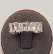 Rose Gold Radiant Cut Eternity Ring Size 6.75 Clear Rectangle Cubic Zirconia