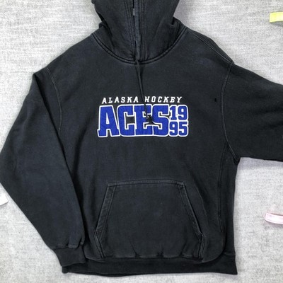 Alaska Aces Hoodie Sweatshirt Mens L Black Hockey Pro-Weave Pullover 1995