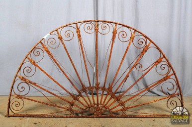 Ornate Antique Architectural Egyptian Garden Transom, Hand Wrought Iron, 58"W