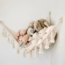 Macrame Hanging Net for Stuffed Toys - Corner Hammock Organizer for Plush Ani...