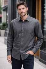 Hart Schaffner Marx Men's Shirt Size Large Long Sleeve Dark Grey NEW