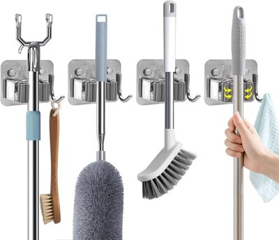 Broom Holder Wall Mount with Screws (4 Pack) Broom and Mop Organizer Wall