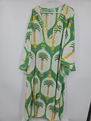 True Destinations Long Swim Coverup Palm Trees Pineapples Shell Neckline Medium