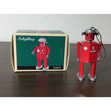 2 Schylling Tin Toy Ornaments   Robot  Ocean Liner 1997 Reproduction w/ Boxes
