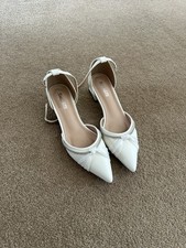Shein white lace gem diamanté strappy ankle small block heel sandals