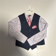 Nautica Boys' 3-Piece Vest Outfit Set Dress Shirt Tie Pocket Square Plaid Sz 4