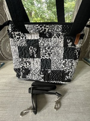 Donna Sharp Quilted Purse Tote Bag Black White With Extra Adjustable Strap 10x10