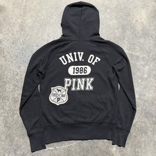 Victoria s Secret PINK 2008 Full Zip Hoodie Black M Preppy University 1986 Y2K