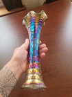 Pretty Electric Smoke Imperial Carnival Glass Ripple Vase 12 1/4" Tall