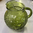 Vintage Anchor Hocking Glass Ball Pitcher Lido Milano Avocado Green