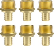 6 Pack 1" x 1" NPT Male Thread PEX Brass Crimp Adapter Fitting